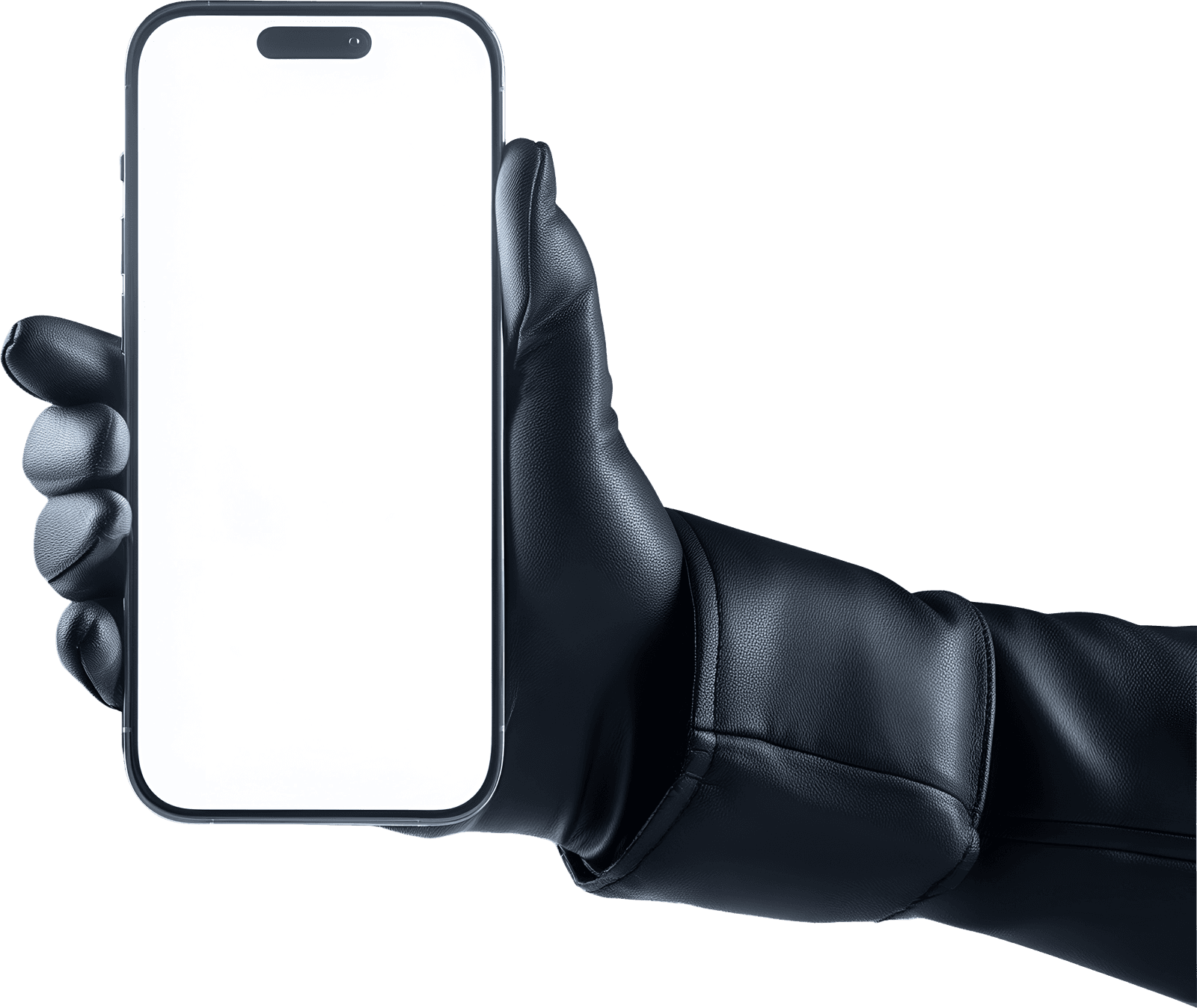 A gloved hand holding a phone running the Tendi app
